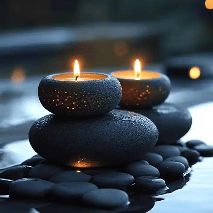 spa candles stones